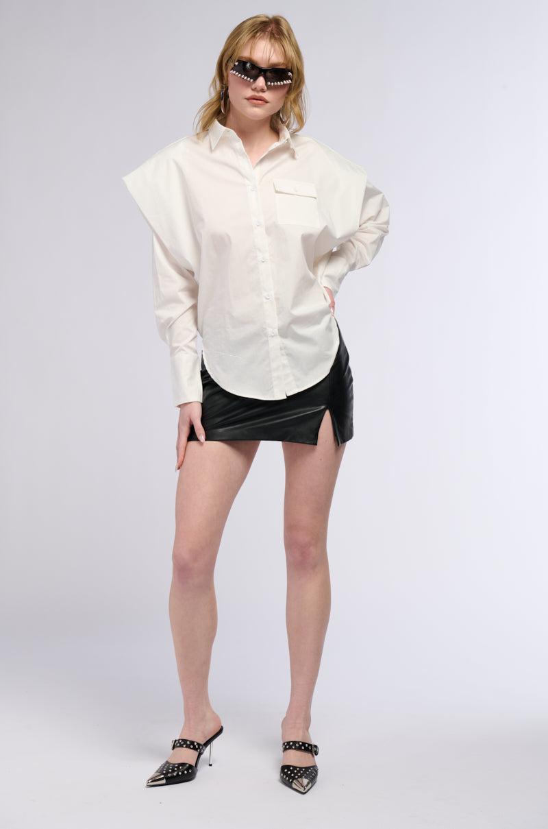 HIGH POINTED SHOULDER BUTTON DOWN POPLIN SHIRT Product Image