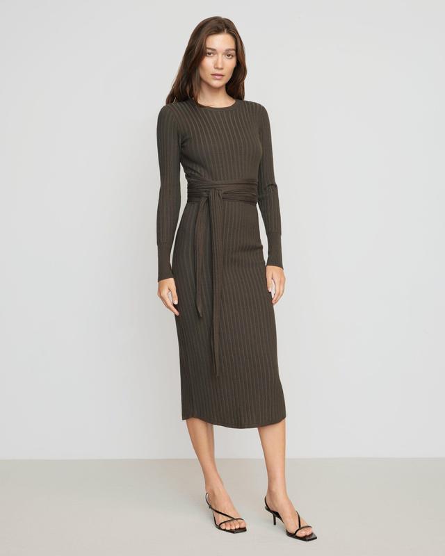 Carmen Ribbed Long-Sleeve Wrap Dress Product Image