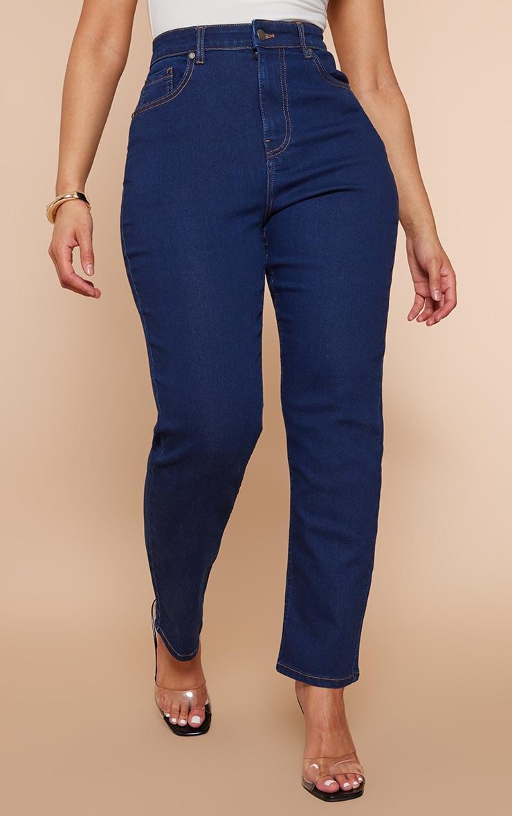 PRETTYLITTLETHING Shape Mid Blue Wash High Waisted Super Stretch Denim Jeans Product Image