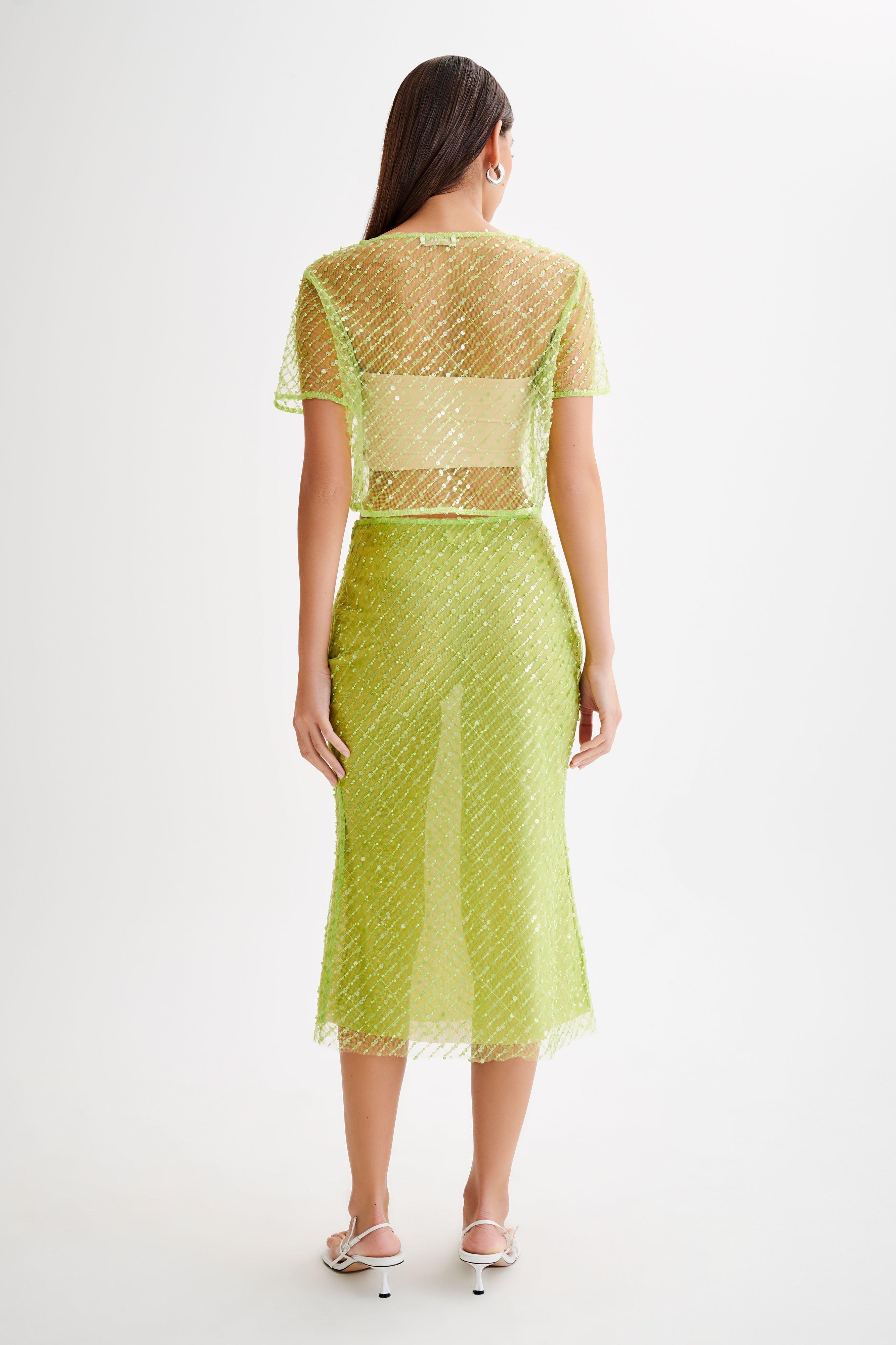 Brynne Sequin Midi Skirt - Parakeet Green Product Image