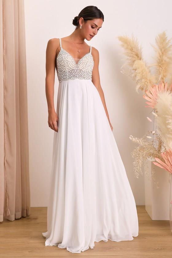 True Love White Beaded Rhinestone Maxi Dress product image