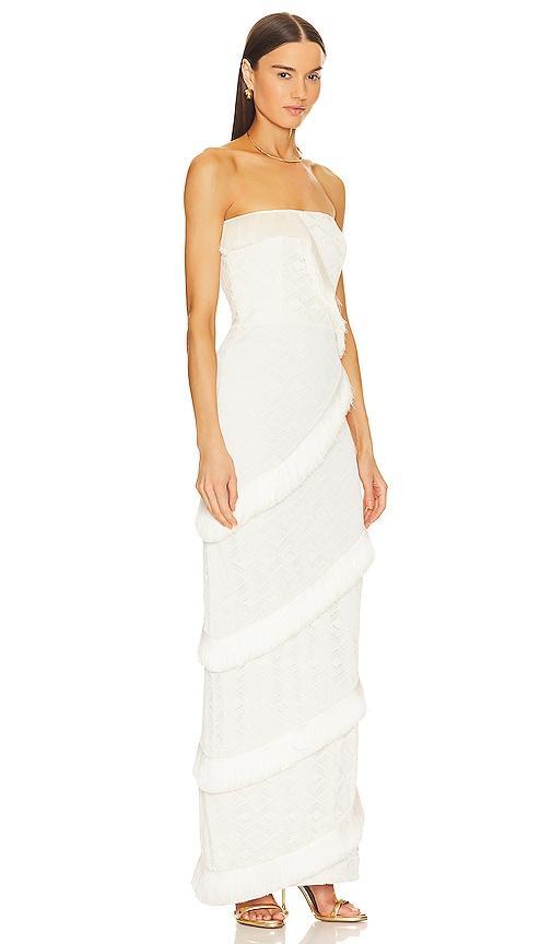 PatBO Strapless Fringe Trim Maxi Dress in Ivory. Size 0, 10, 12, 2, 4, 8. Product Image