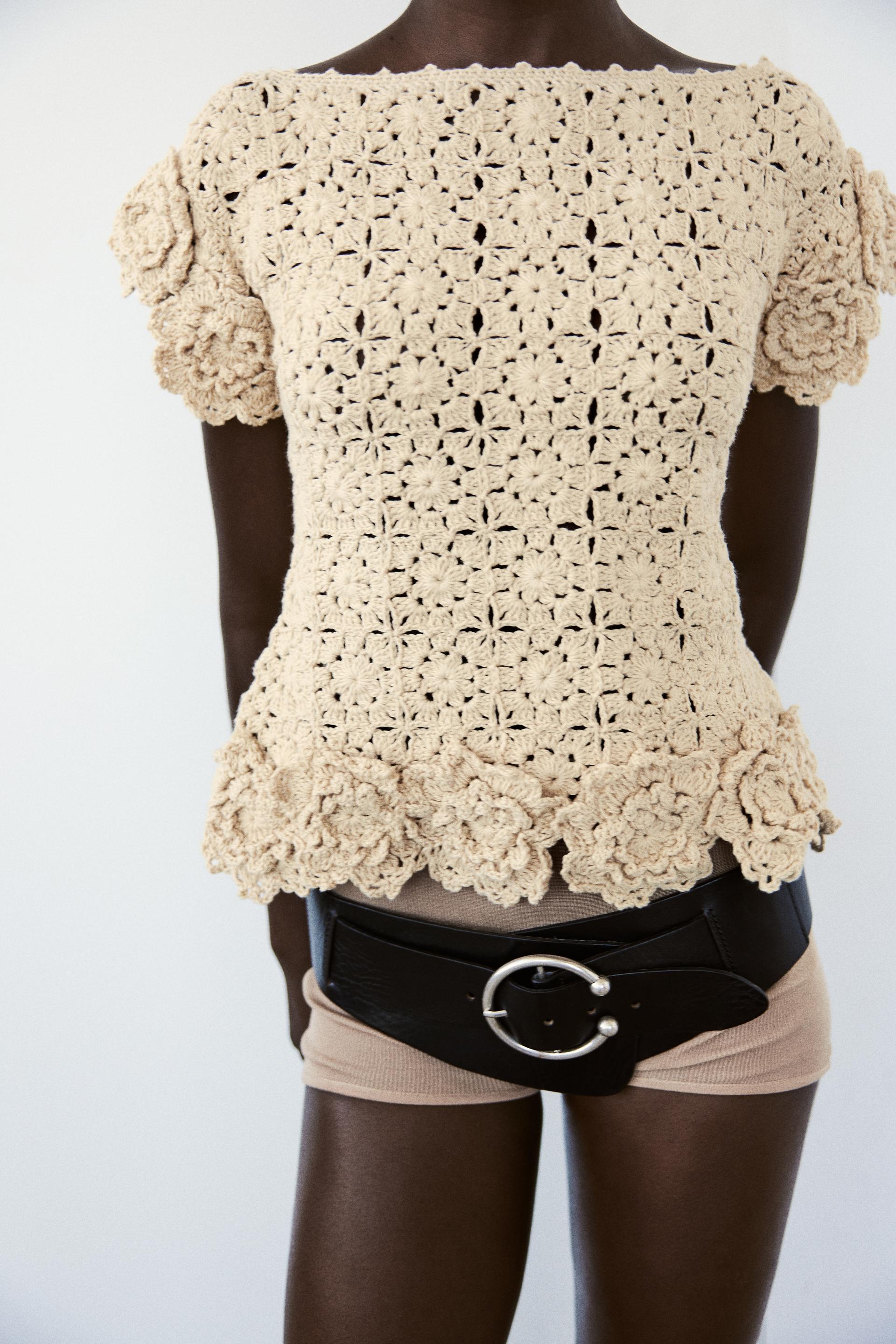 FLORAL CROCHET KNIT TOP Product Image