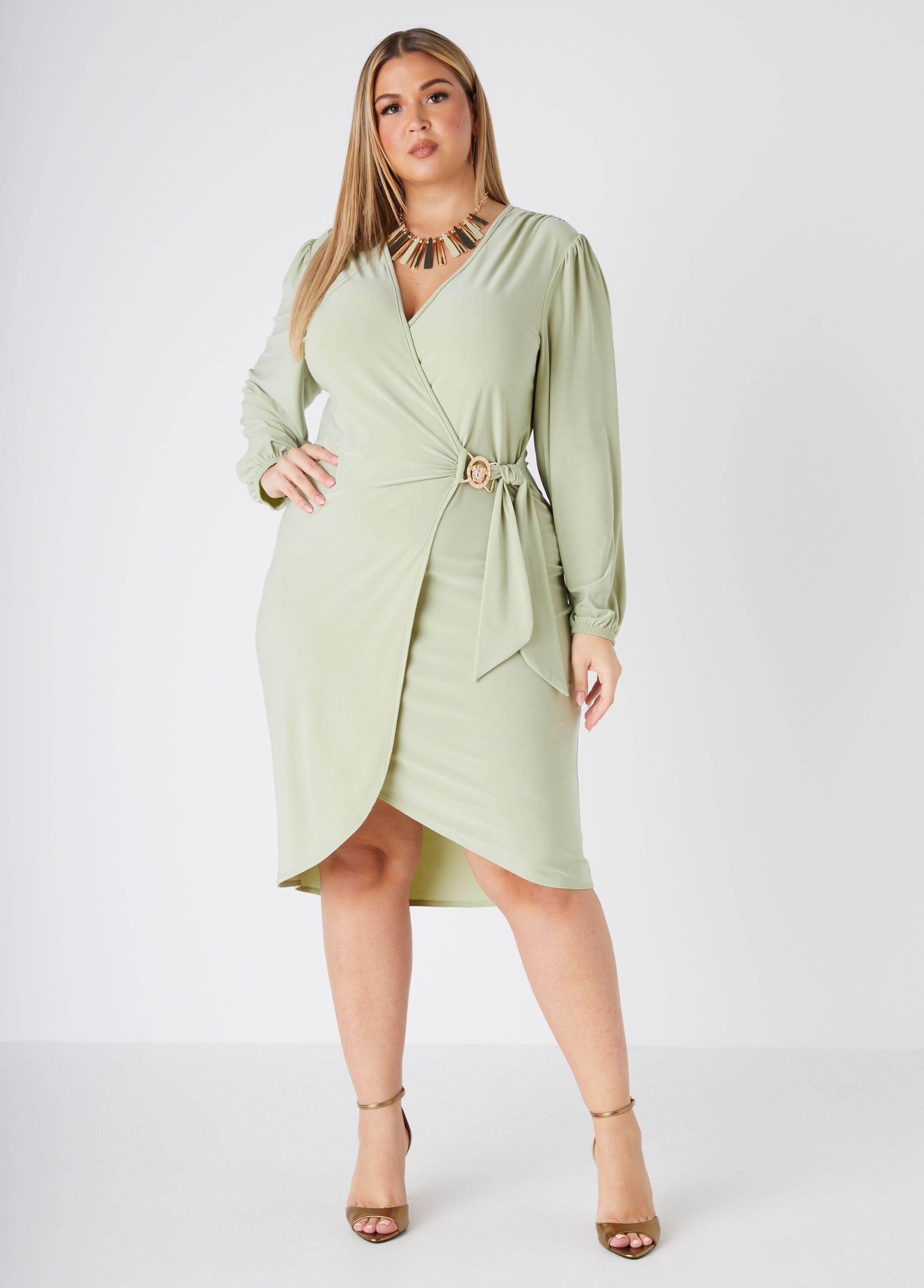 Plus Size Medallion Faux Wrap Dress Ashley Stewart Product Image