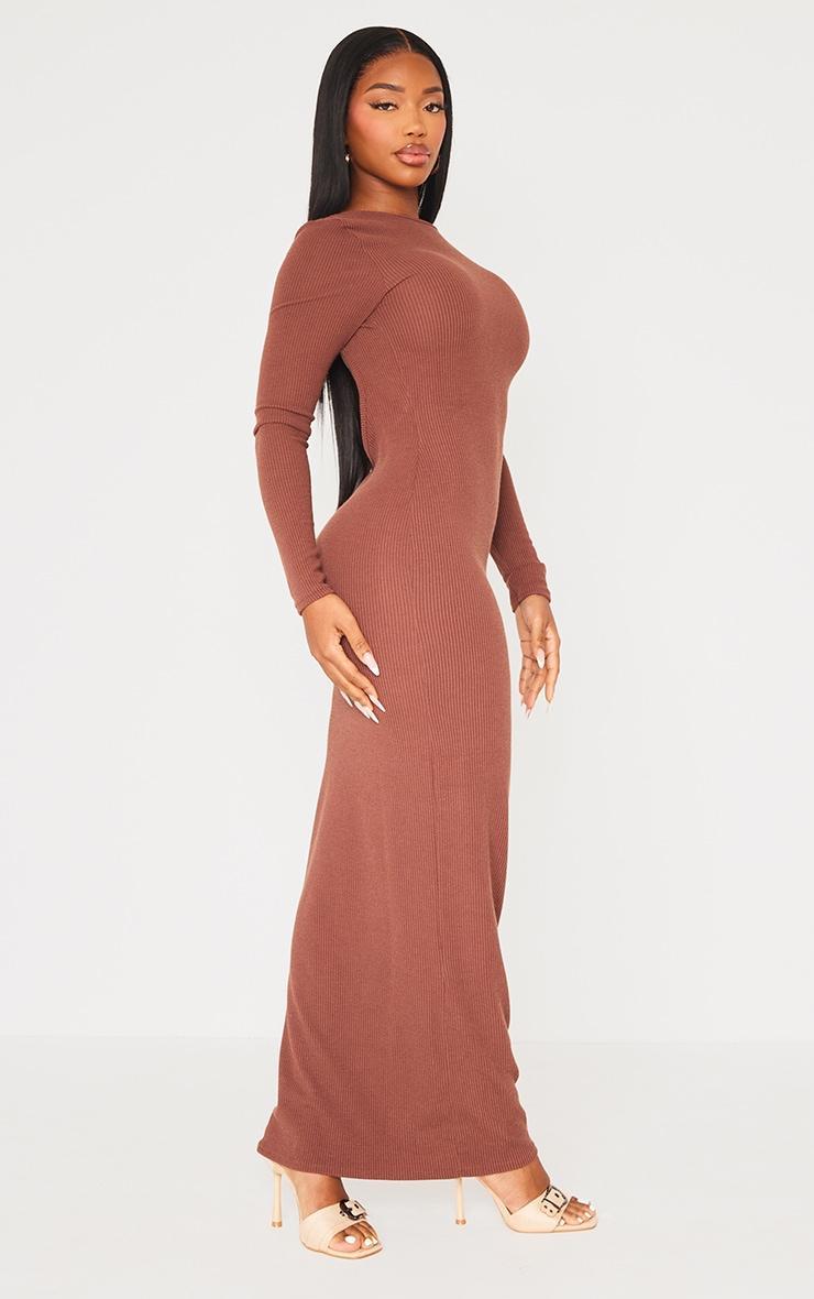 Shape Chocolate Brown Crinkle Rib Low Back Maxi Dress Product Image