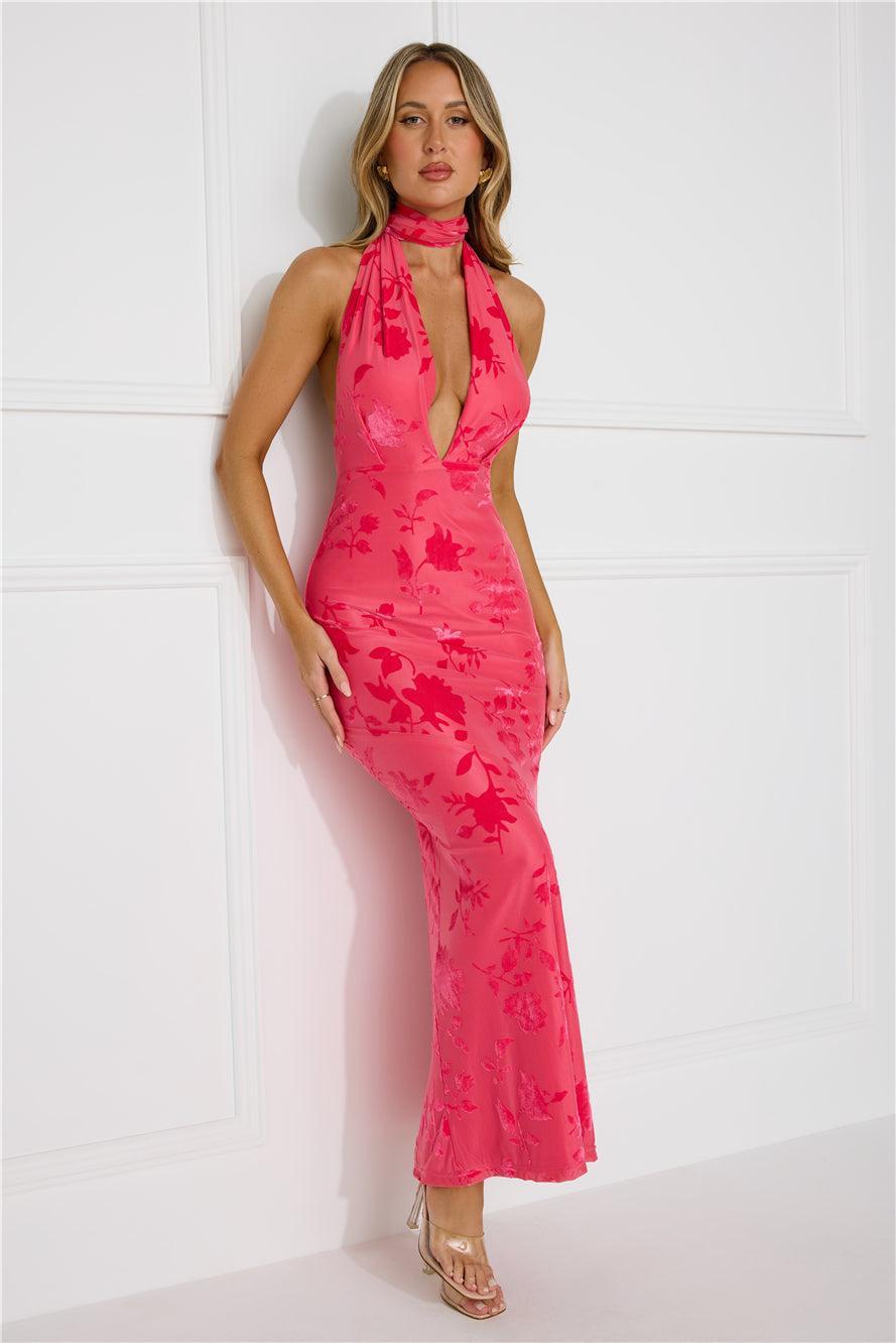 Shallow Love Halter Maxi Dress Pink Product Image