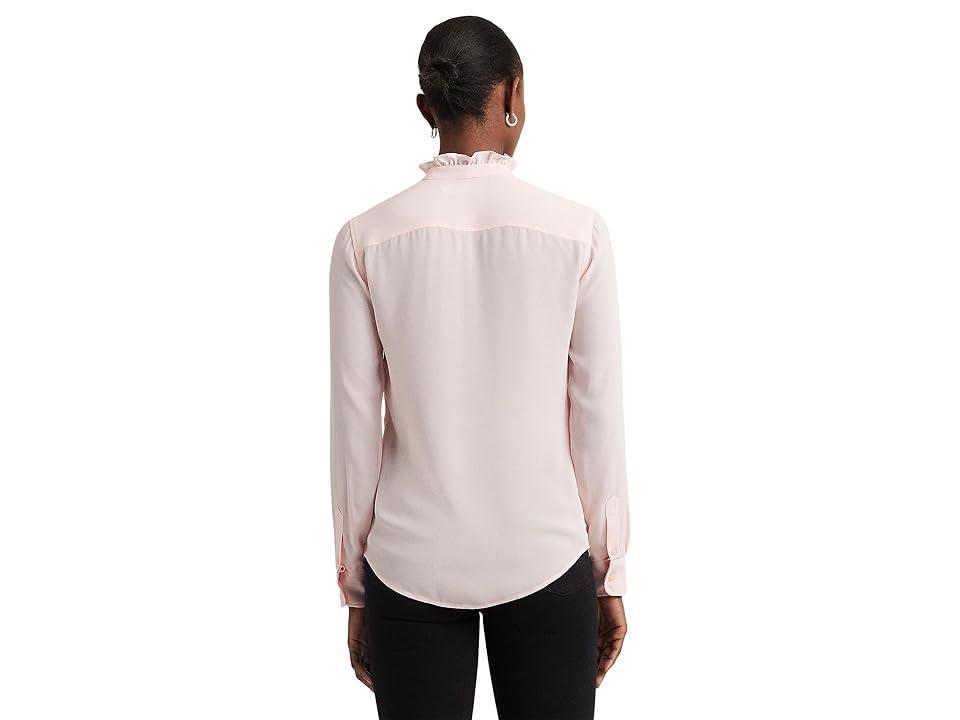 Lauren Ralph Lauren Classic Fit Georgette Tie-Neck Shirt Opal) Women's Clothing Product Image