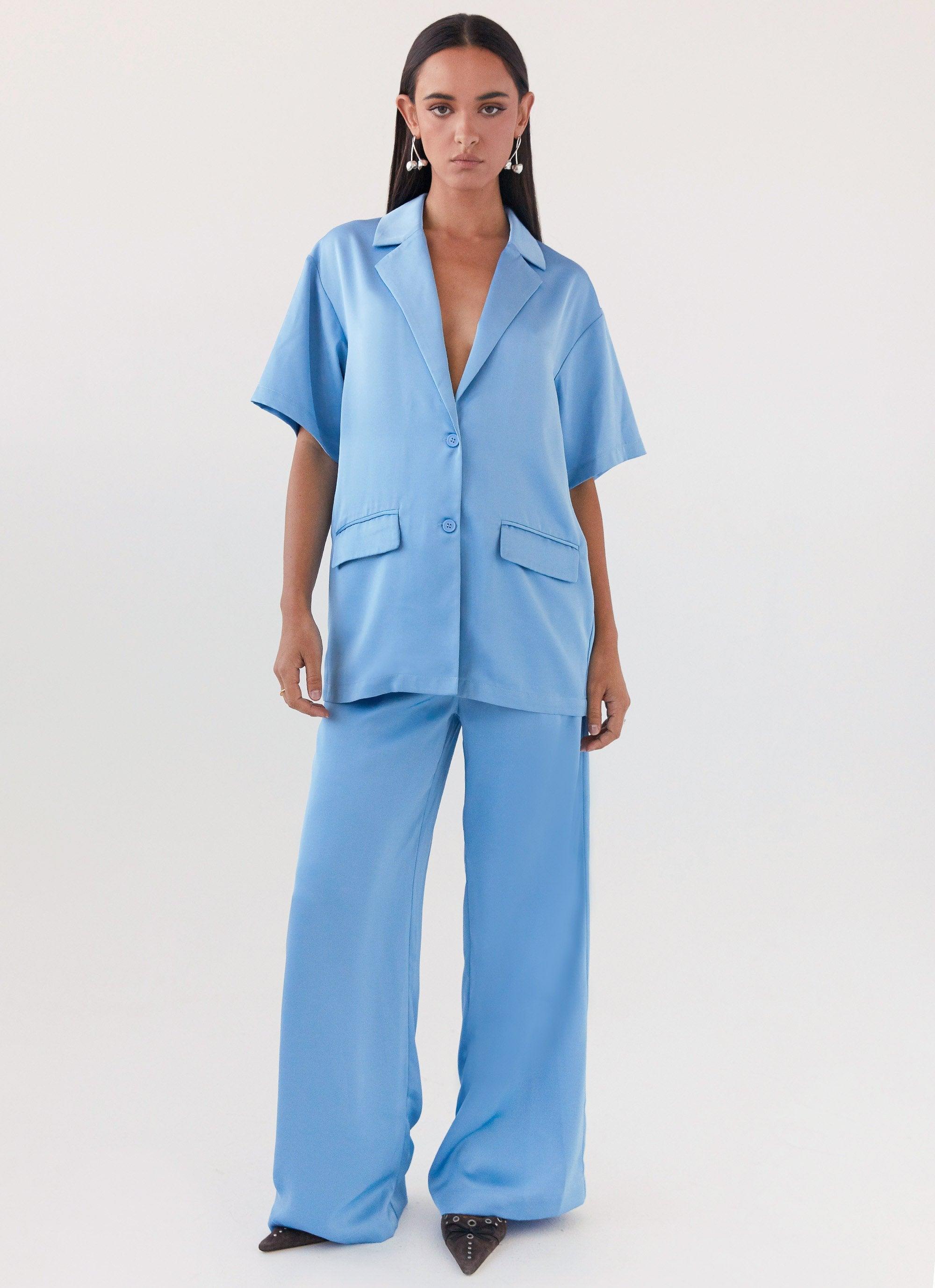 Brinkley Satin Pants - Blue Product Image