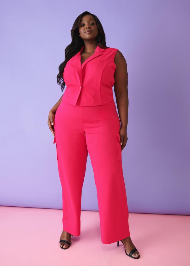 Plus Size Crepe Straight Leg Cargo Pants Ashley Stewart Product Image