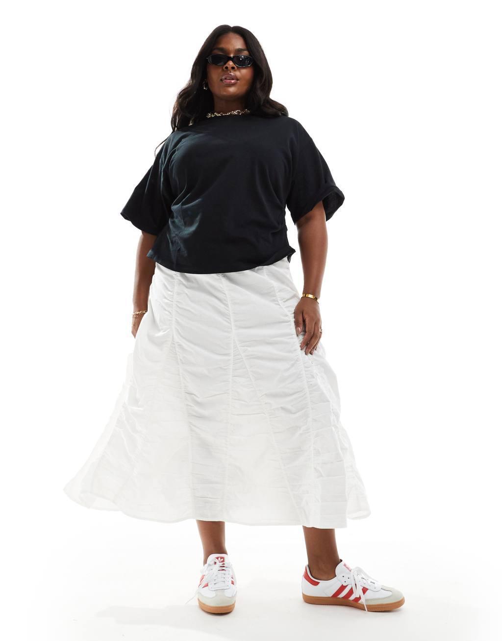 COLLUSION Plus western ruched tiered midi skirt in white Product Image