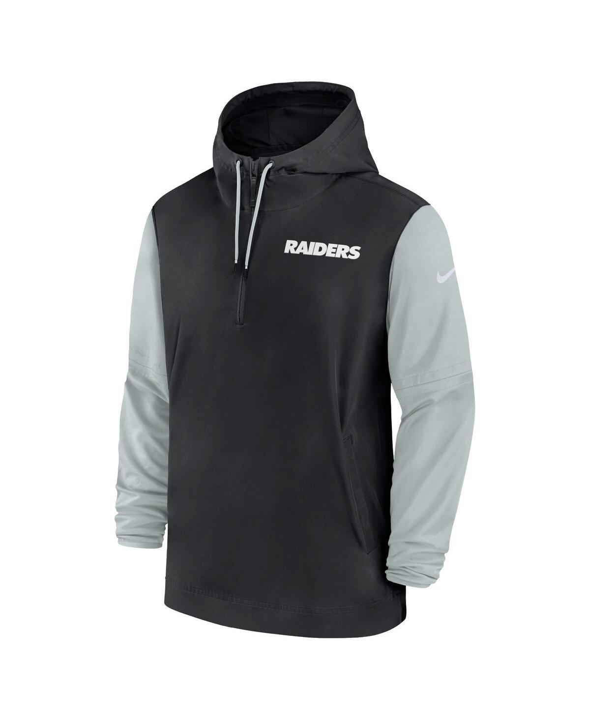 NIKE Men's Black/silver Las Vegas Raiders 2024/25 Sideline Pre-game Player 1/2-zip Hoodie Jacket In Black,silver Product Image