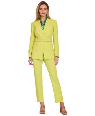 Tahari Asl Womens Belted Wrap Collarless Blazer Sleeveless Bow Neck Blouse Classic Straight Leg Pants Product Image