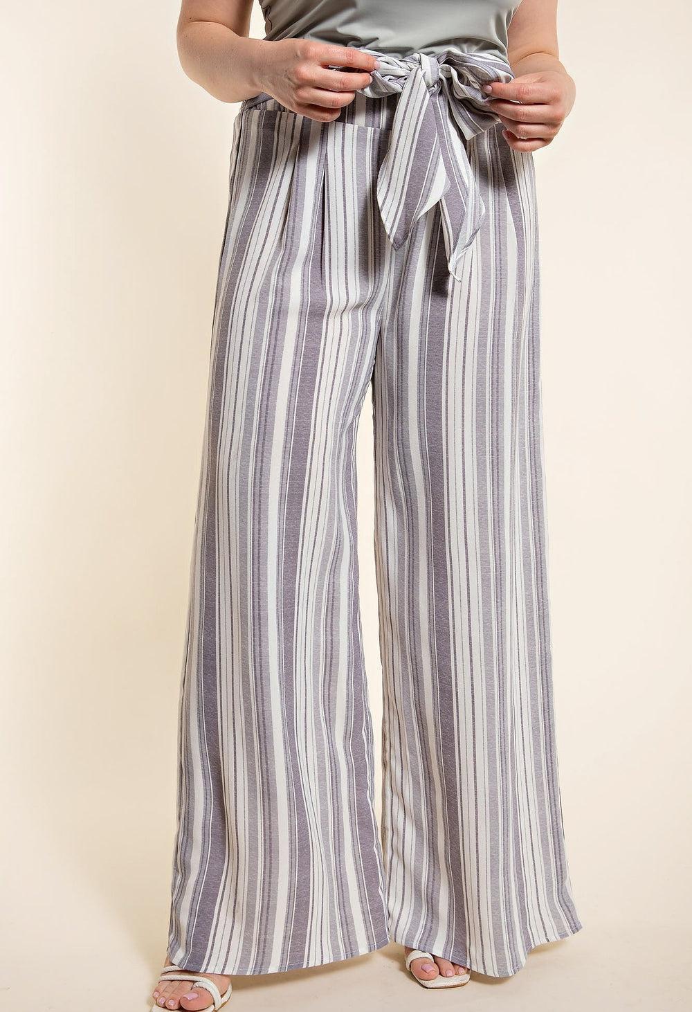 Plus Grey Stripe Smocked Pants product image