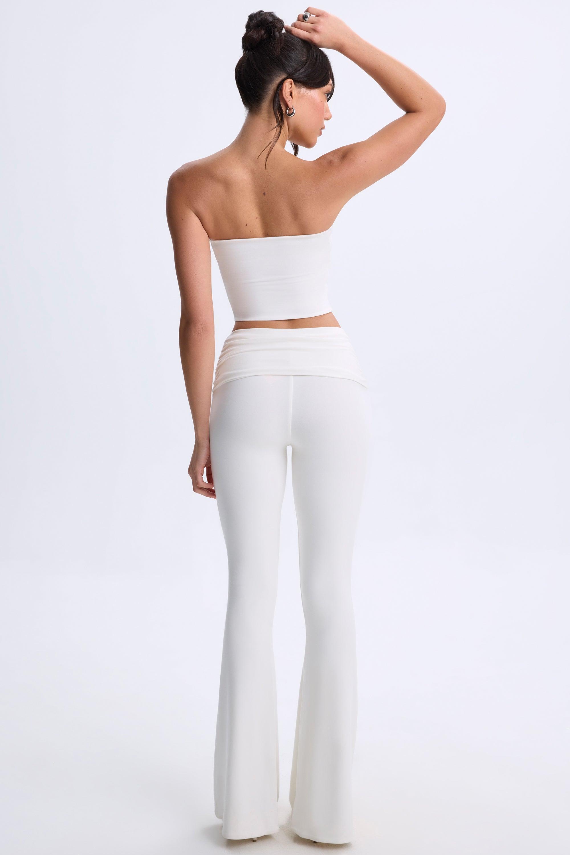 Petite Twist-Front Flared Trousers in White Product Image