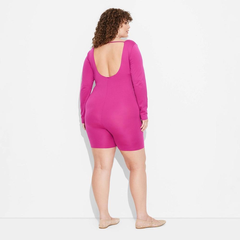 Women's Long Sleeve Seamless Square Neck Romper - Wild Fable™ Ruby Pink XXL Product Image