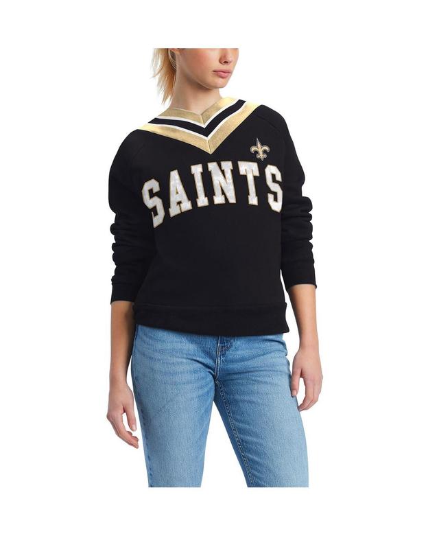 Womens Tommy Hilfiger Black New Orleans Saints Heidi V-Neck Pullover Sweatshirt Product Image