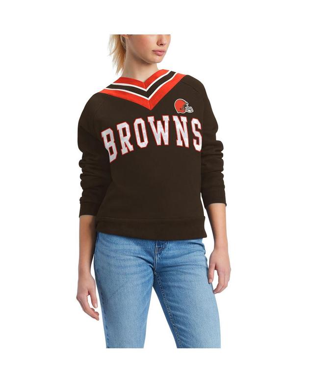 Tommy Hilfiger Womens Brown Cleveland Browns Heidi V-Neck Pullover Sweatshirt Product Image