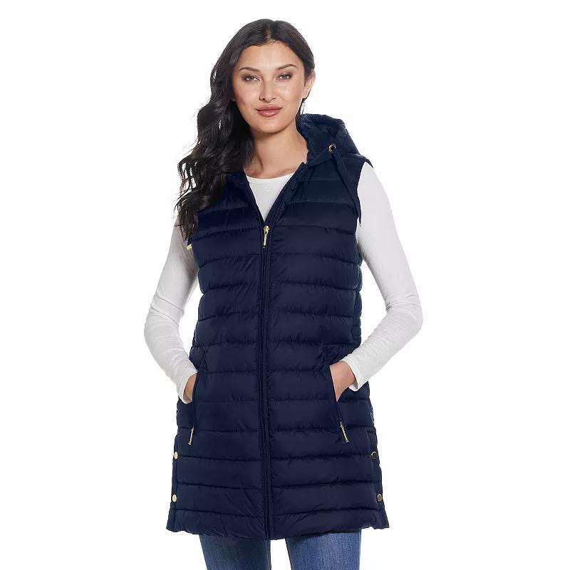 Plus Size Weathercast Hooded Quilted Long Vest, Womens Dusty Green Product Image