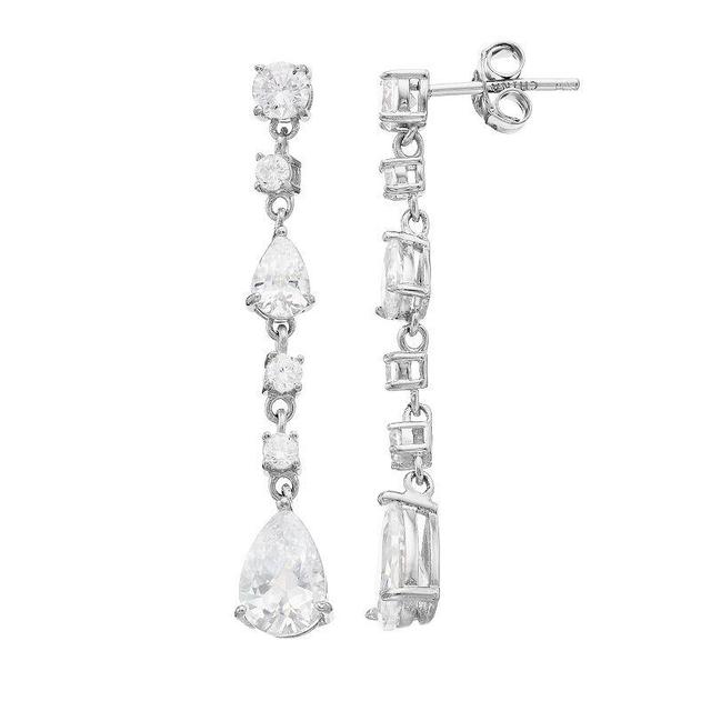 Sophie Miller Sterling Silver Cubic Zirconia Drop Earrings, Womens, Silvertone Product Image