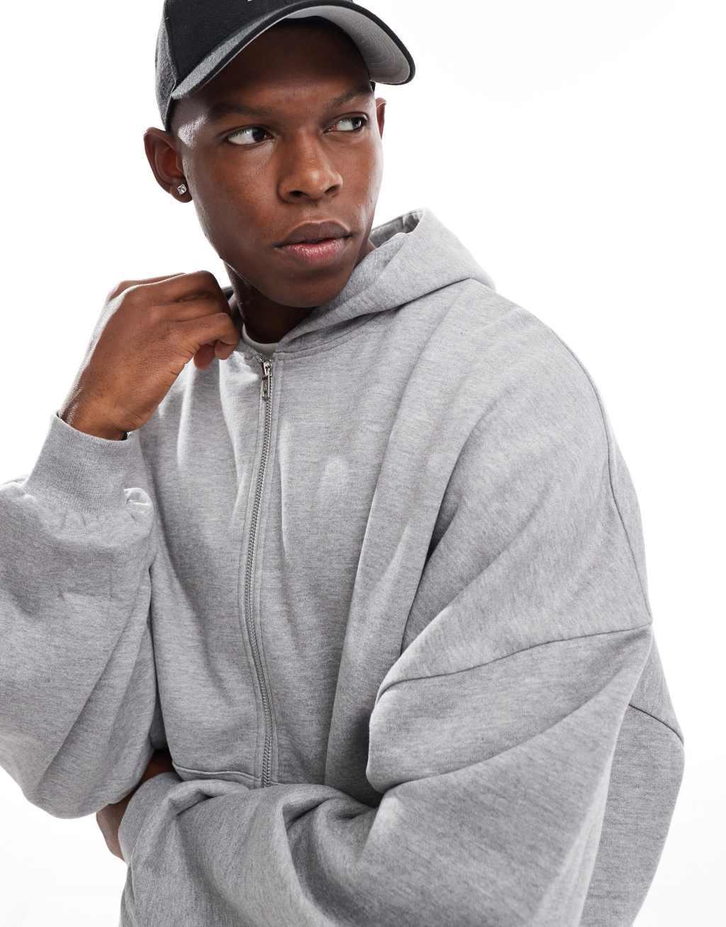 ASOS DESIGN essential extreme oversized zip through hoodie in gray heather Product Image