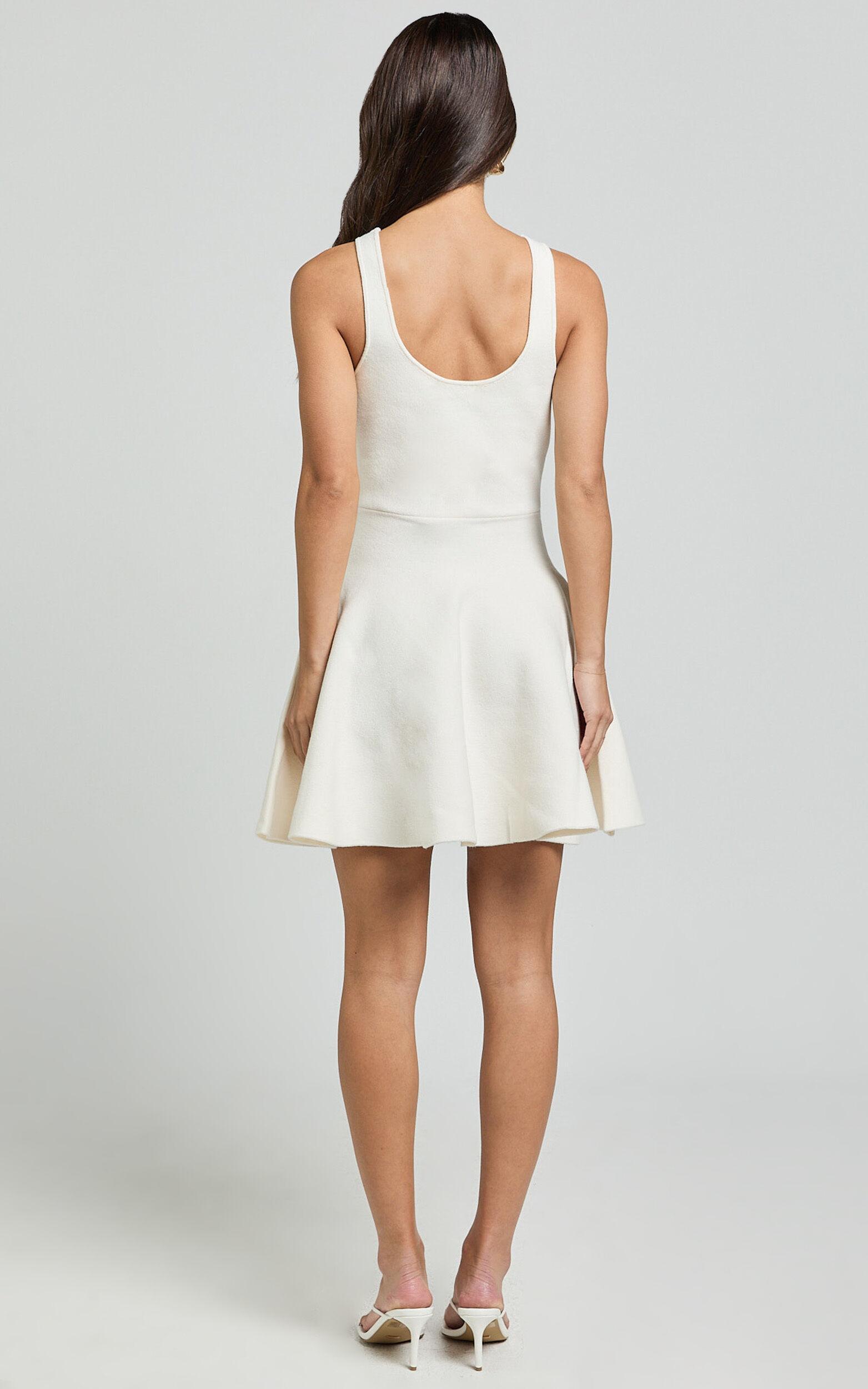 Addison Mini Dress - Recycled Polyester Knitted Scoop Neck Dress in Ivory Product Image