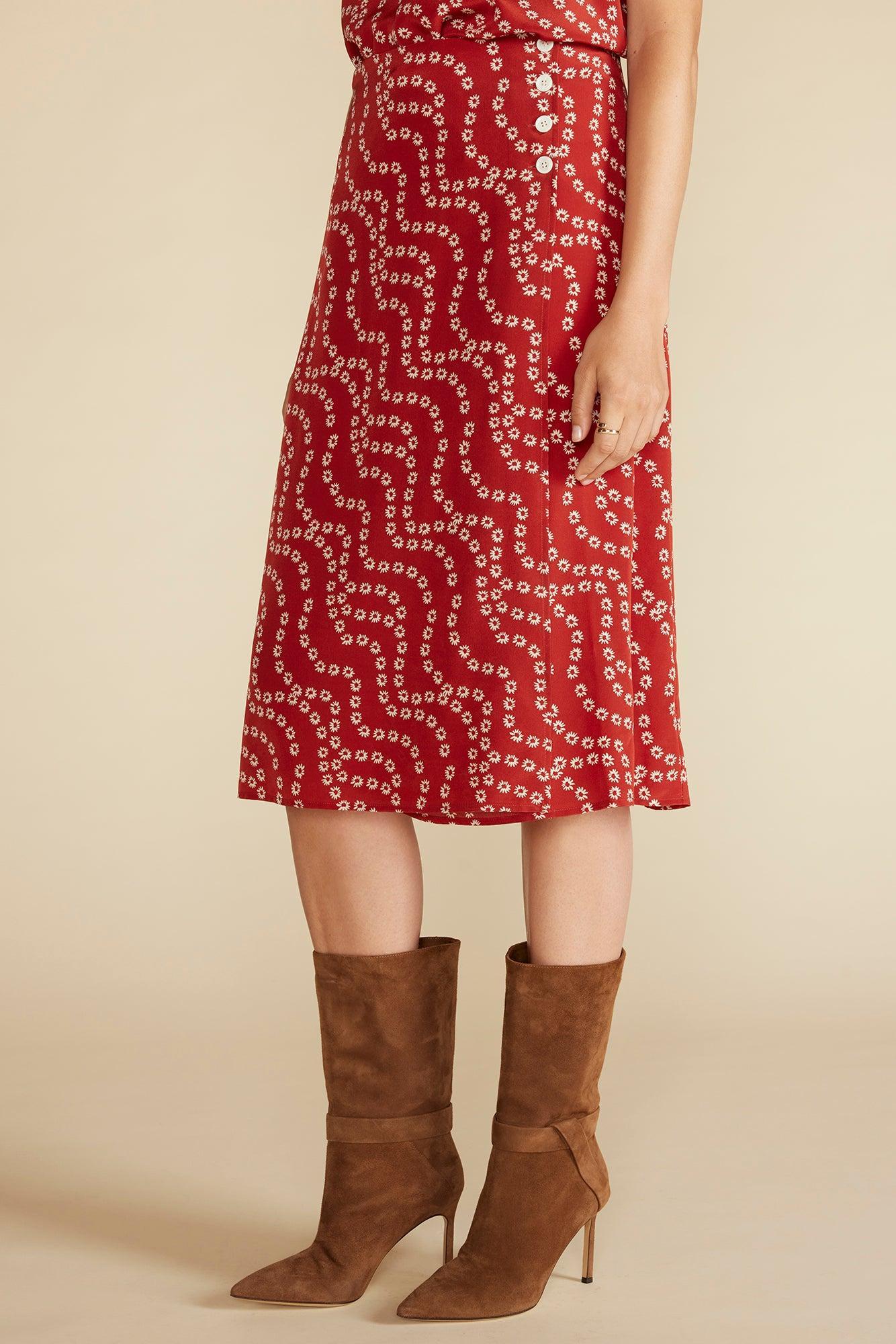 Gabrielle Washable Silk Wrap Skirt - Rust Vannes Floral Print Product Image