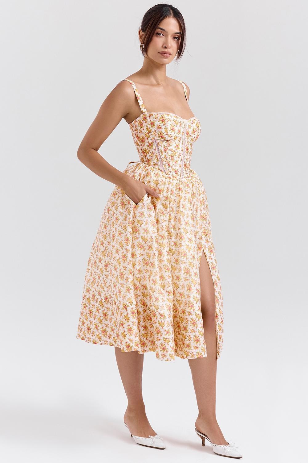 Kelly Royal Rose Print Corset Midi Sundress Product Image