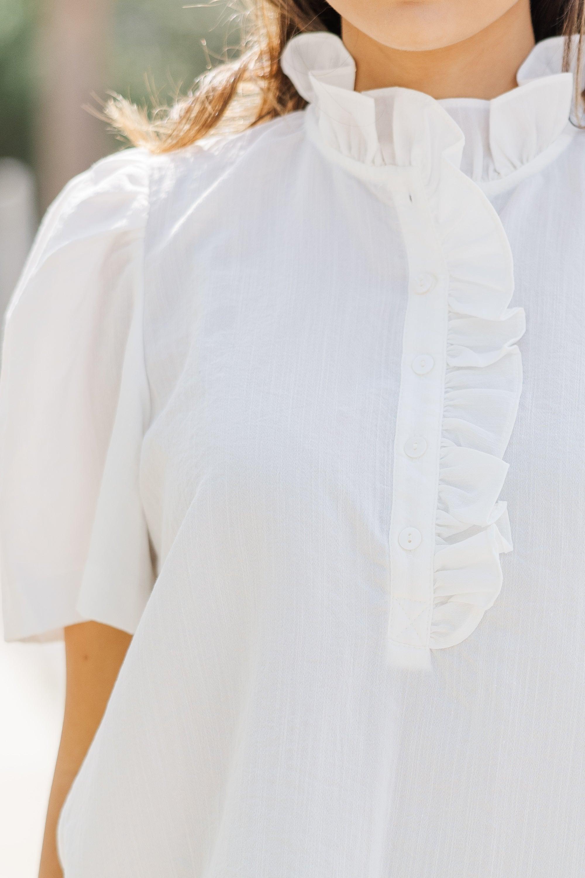 Watch Me Go White Ruffled Blouse Female Product Image