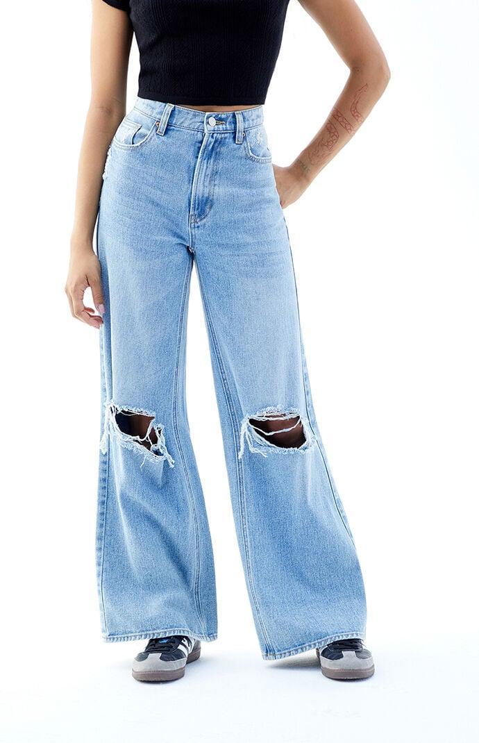 Womens Nora Light Indigo Ripped Wide Leg Jeans Product Image