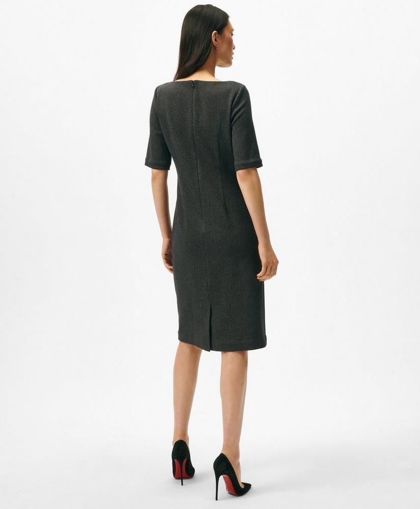 Boatneck Sheath Dress in Herringbone Cotton Blend Product Image