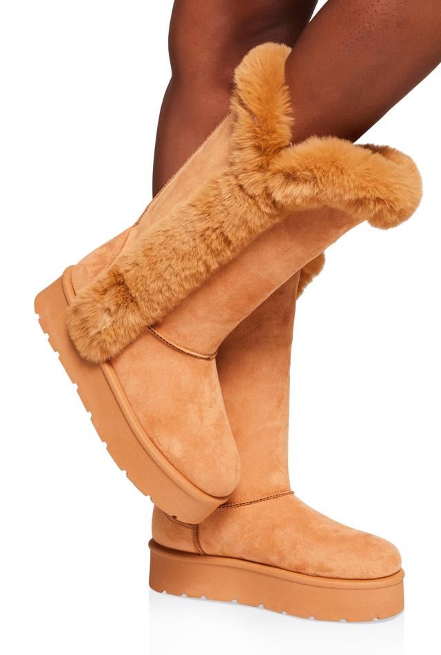 Womens Faux Fur Lined Platform Tall Boots Product Image