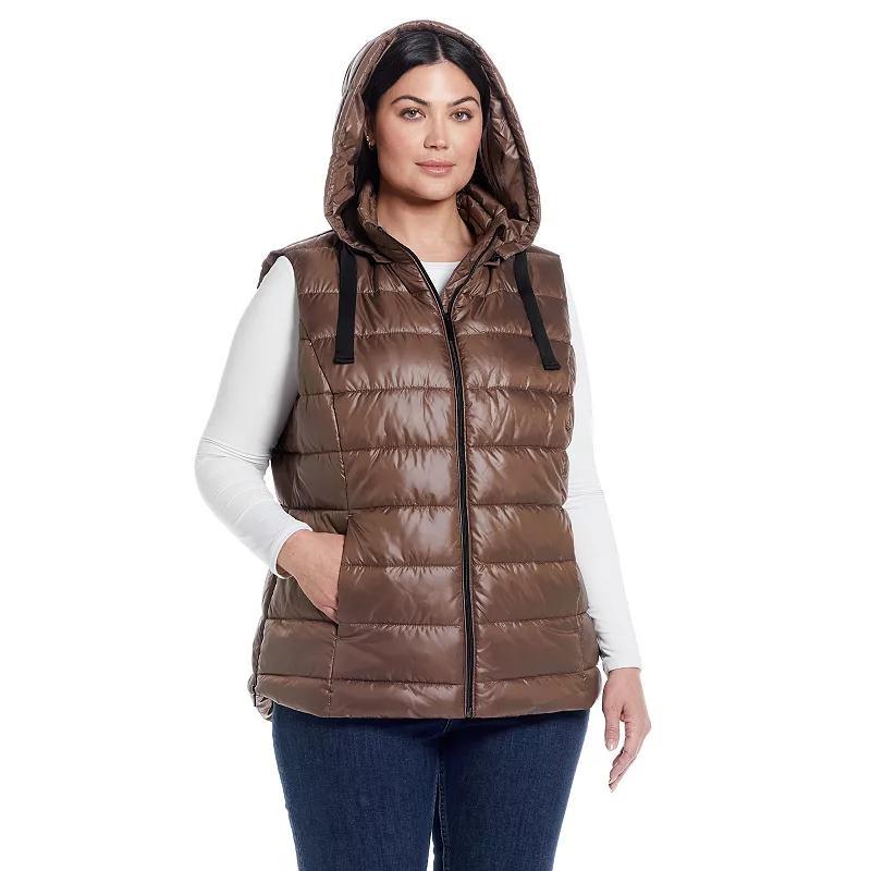 Plus Size Weathercast Hooded Puffer Vest, Womens Product Image