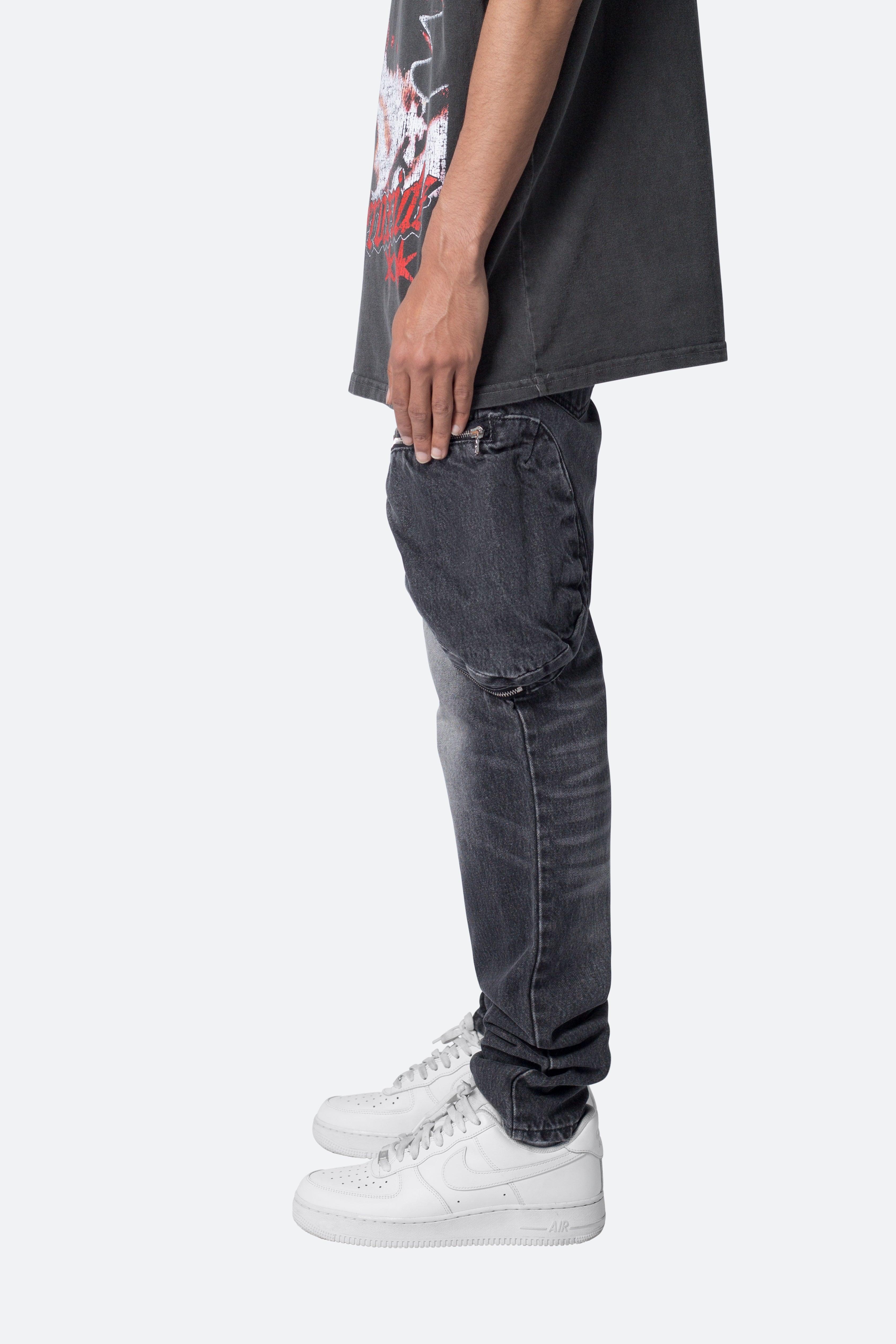 Zipper Inseam Cargo Denim - Washed Black Product Image