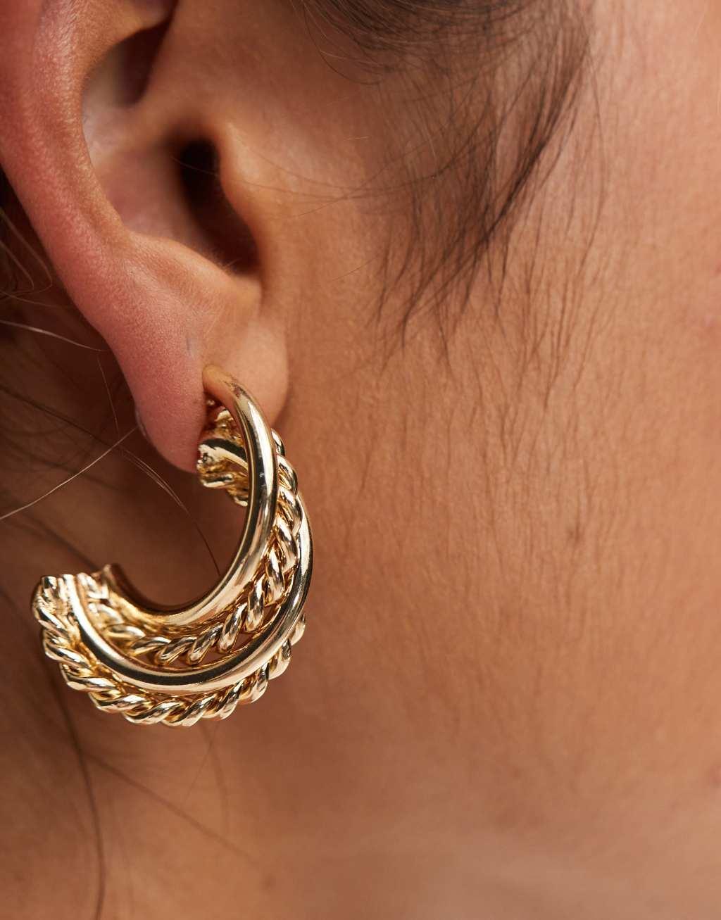 ASOS DESIGN stud earrings with textured wire detail in gold tone Product Image