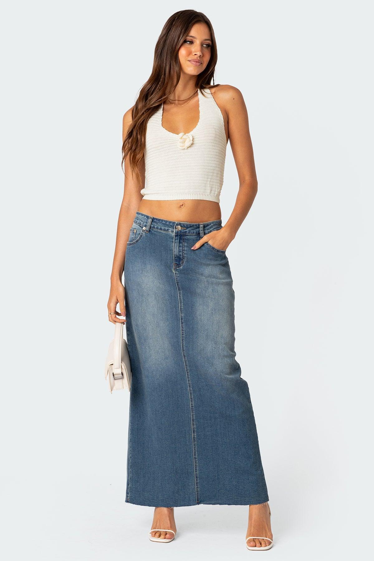 Elowyn Slitted Denim Maxi Skirt product image