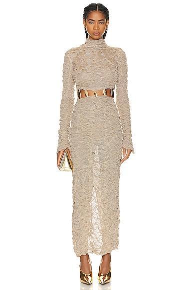 SIMKHAI - Karissa Textured Mesh Maxi Dress - GoldModa Operandi Product Image