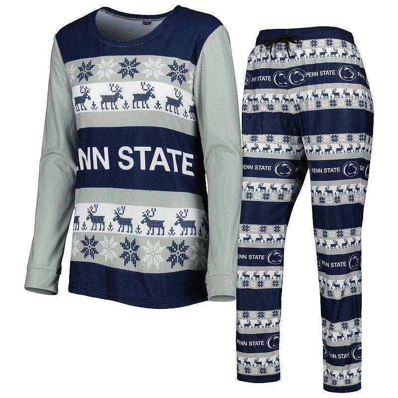 Womens Foco Navy Penn State Nittany Lions Ugly Long Sleeve T-shirt and Pajama Pants Sleep Set Product Image