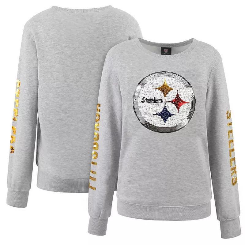 Womens Cuce Heather Gray Pittsburgh Steelers Sequined Logo Pullover Sweatshirt Product Image