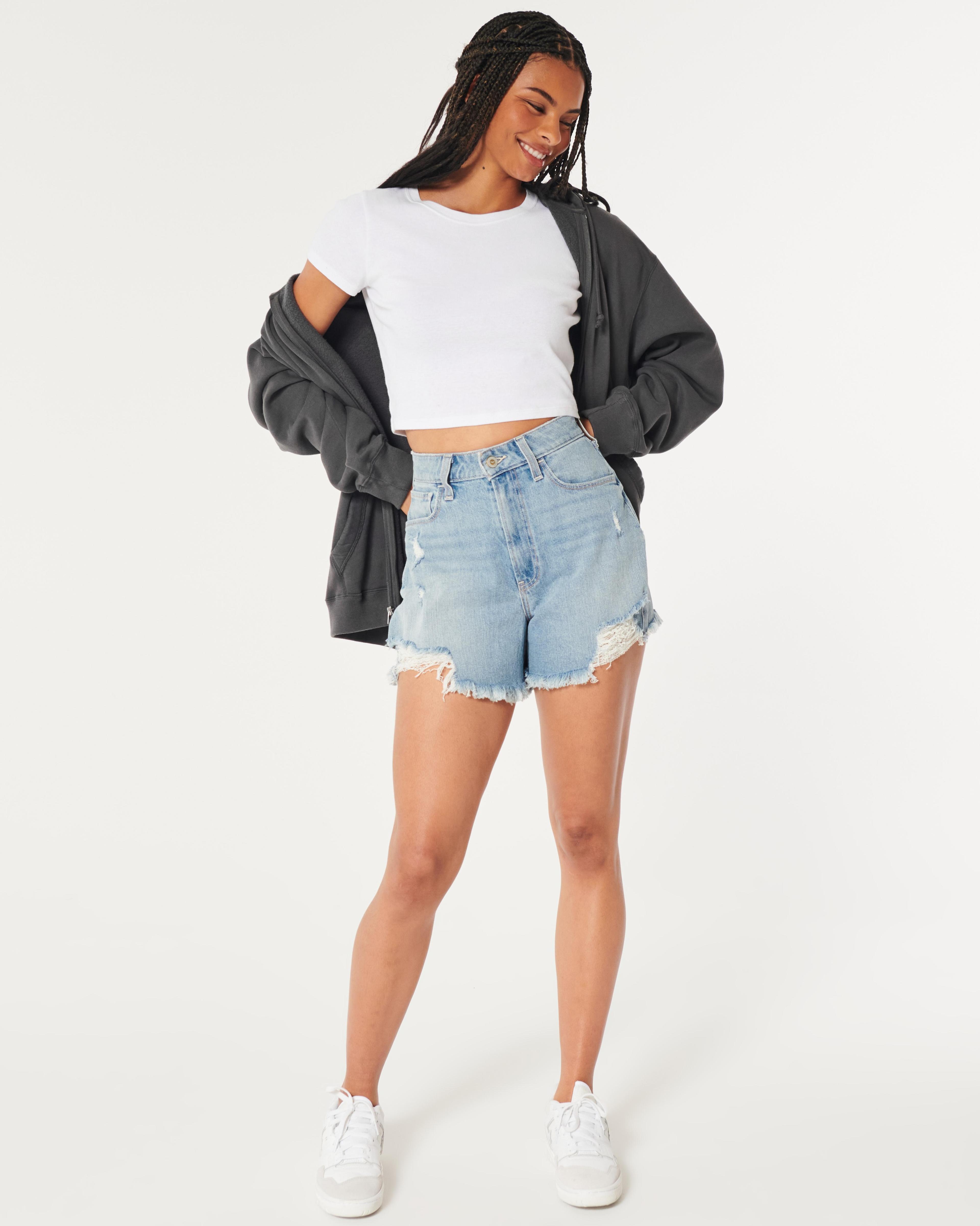 Ultra High-Rise Ripped Medium Wash Denim Mom Shorts Product Image