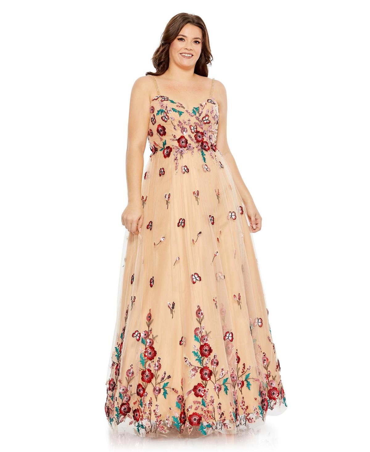 Mac Duggal Womens Plus Size Embellished Butterfly Sleeveless Lace Up Gown Product Image