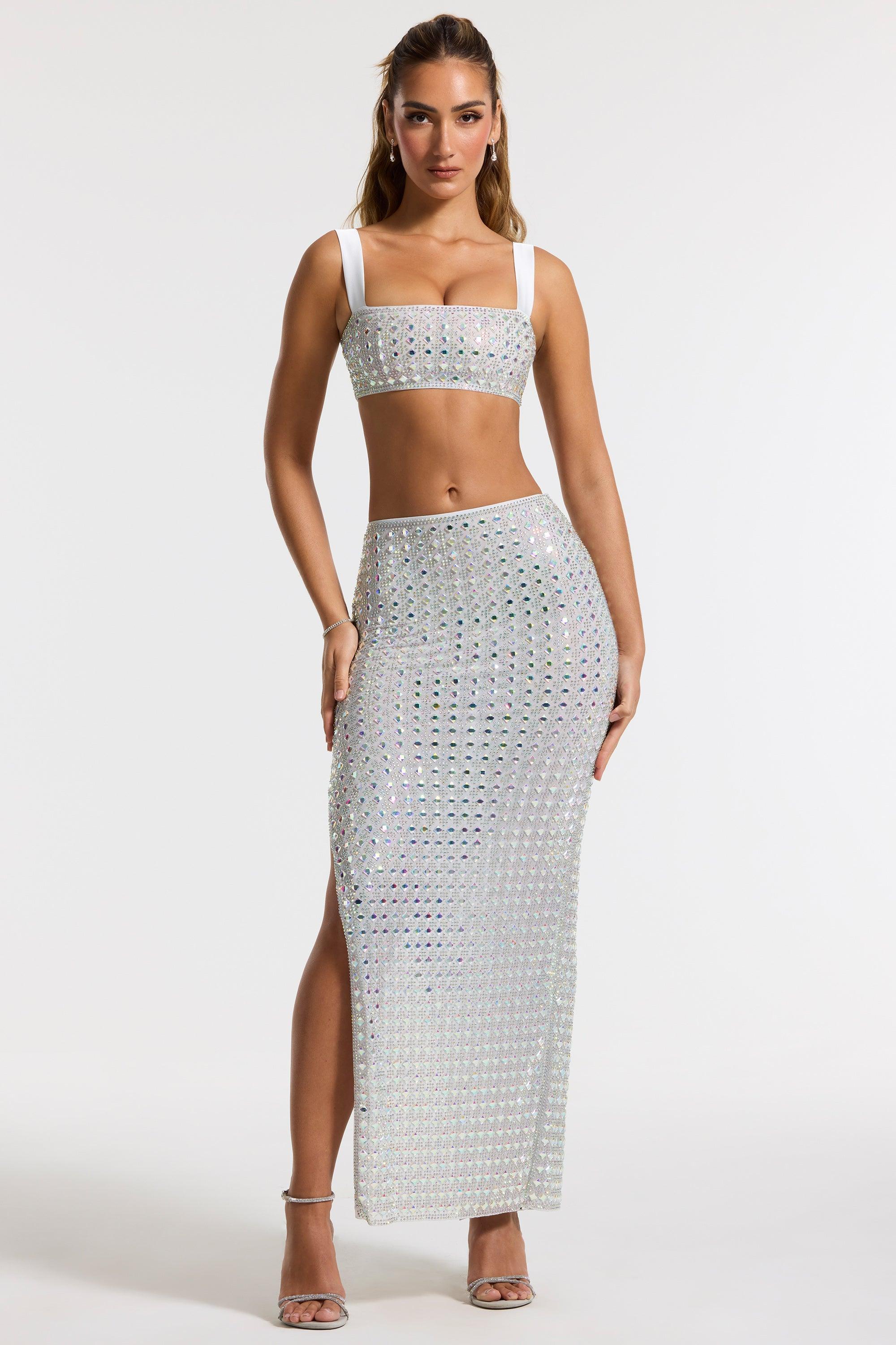 Embellished Mid Rise Gown Skirt in Silver Product Image