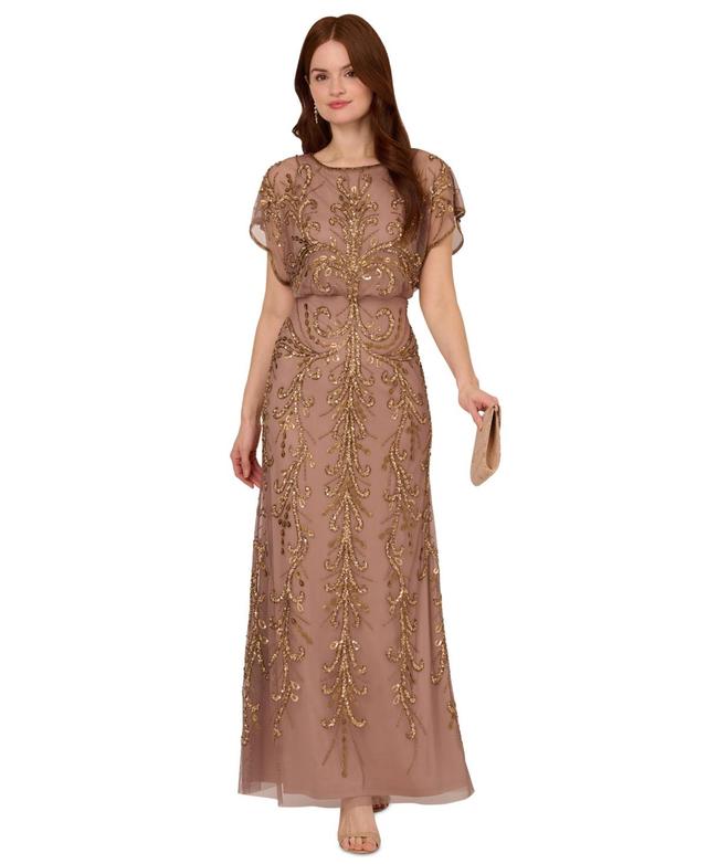 Adrianna Papell Womens Beaded Blouson-Sleeve Gown Product Image