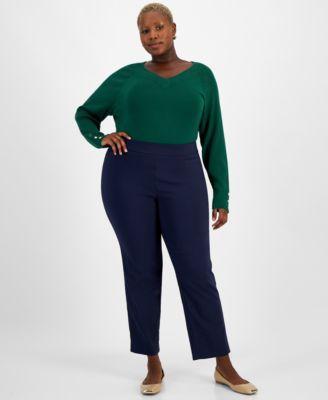 Plus Size High Rise Pull-On Straight Leg Pants, Created for Macy's Product Image