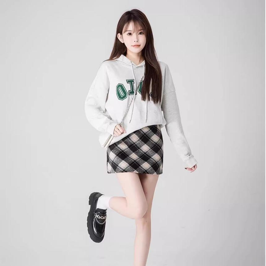 High Waist Plaid Mini A-Line Skirt Product Image