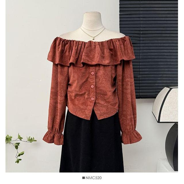 Ruffled Off-Shoulder Button-Up Crop Blouse Product Image