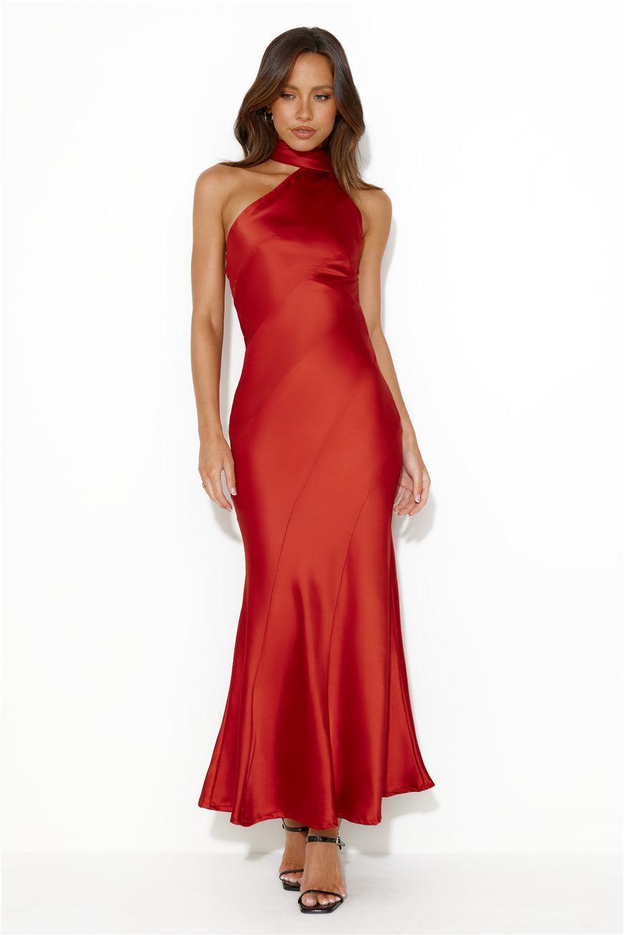 Glistening Star Satin Maxi Dress Burgundy Product Image