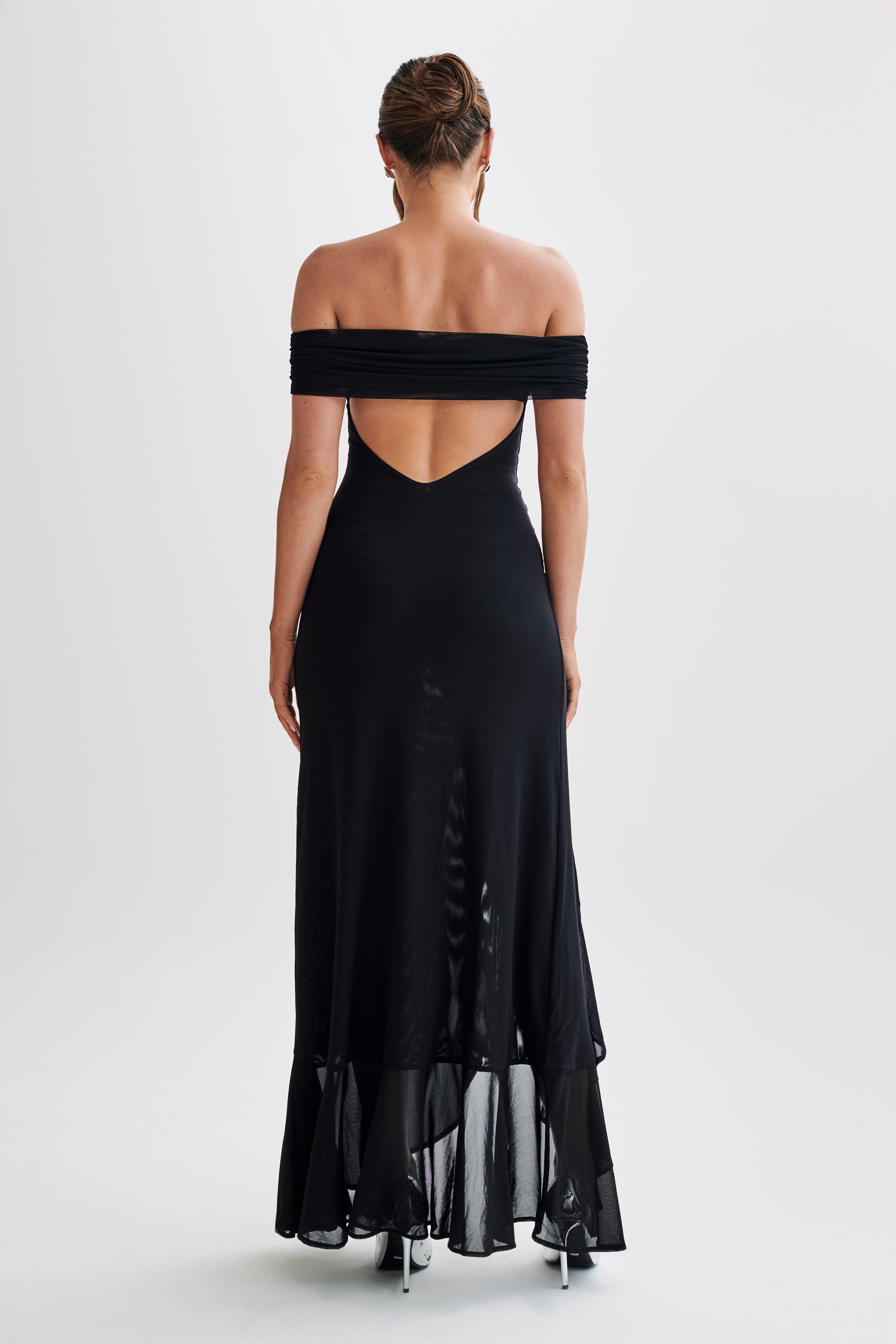 Audrey Off Shoulder Mesh Maxi Dress - Black Product Image