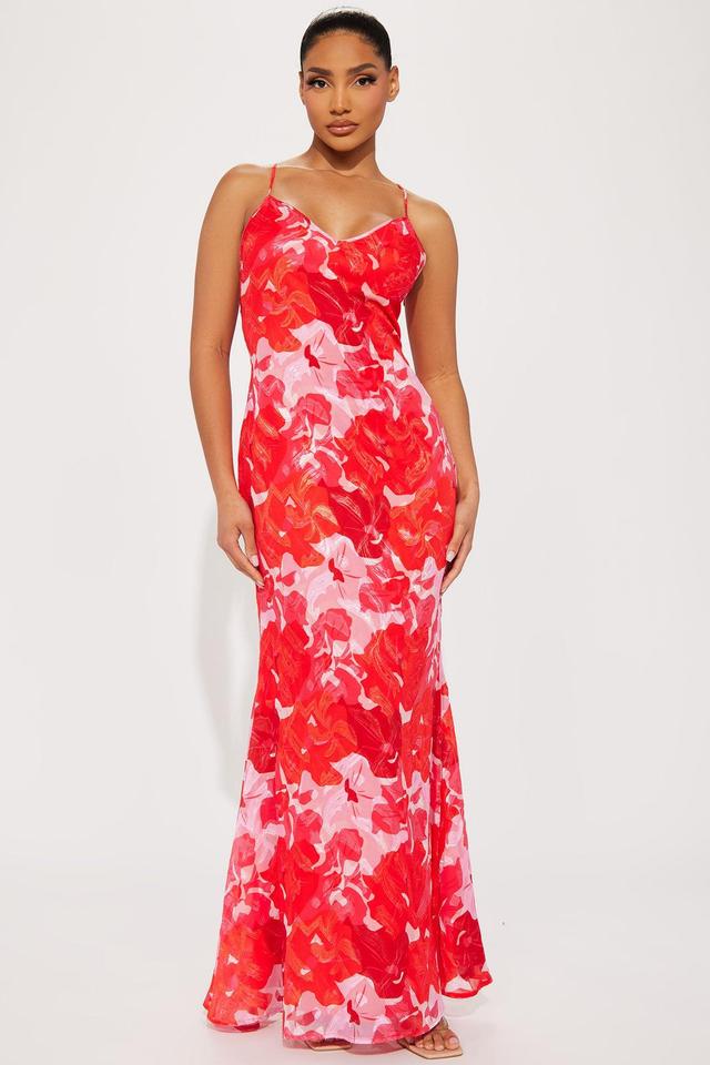 Garden Party Chiffon Maxi Dress - Red/combo Product Image