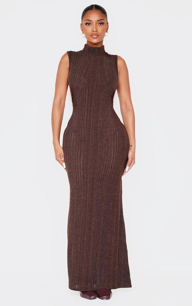 Shape Chocolate Brushed Rib High Neck Open Back Maxi Dress Product Image