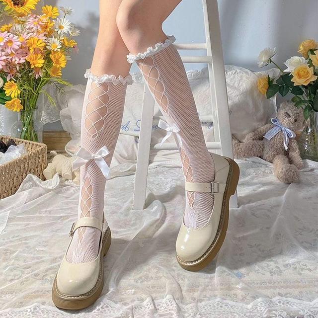 Plain Ruffle Bow Fishnet Socks Product Image